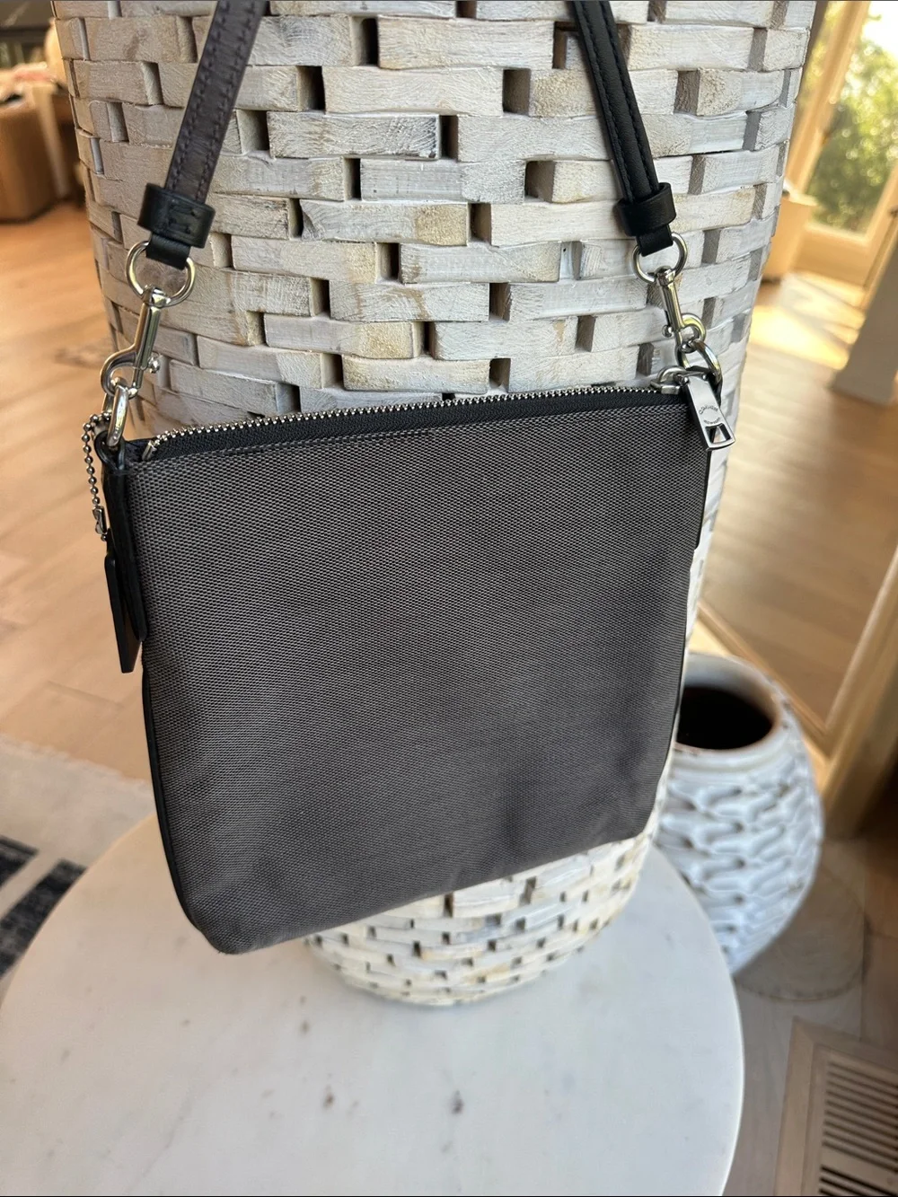 Coach Gray Canvas Messenger with Black Leather Trim